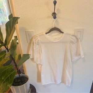 White cotton ruffle eyelet sleeve top